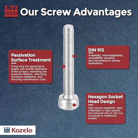 Kozelo 30pcs Socket Head Cap Screws - [M2.5-0.45 x 20mm] 304 Stainless Steel Allen Socket Drive for Electrical Motor 3D Printing Fan Engine Replacement Use, Silver