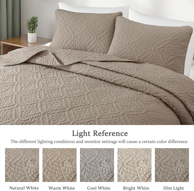 Exclusivo Mezcla King Quilt Set, Taupe | Lightweight Soft Bedspreads Coverlets - Image 3