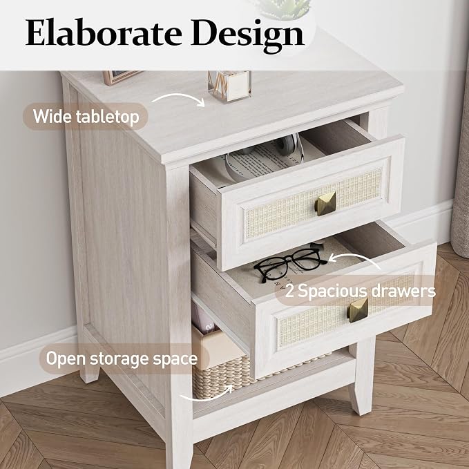RoyalCraft Boho Nightstand Set of 2, Tall Bedside Table - Image 5