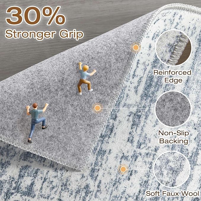 10x14 Area Rugs Living Room: Washable Large Neutral Blue Rug Abstract Soft Modern Stain Resistant Indoor Floor Non-Slip Carpet for Bedroom Nursery Kids Office Playroom Dining Room Under Table Home