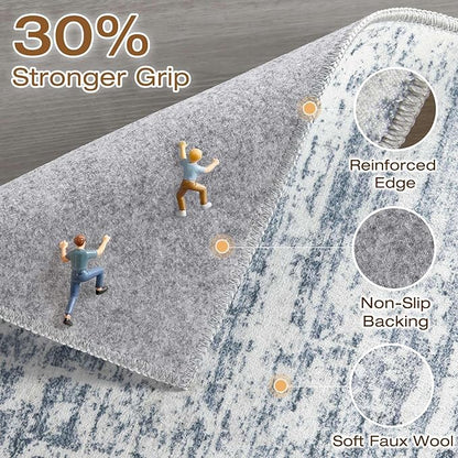 10x14 Area Rugs Living Room: Washable Large Neutral Blue Rug Abstract Soft Modern Stain Resistant Indoor Floor Non-Slip Carpet for Bedroom Nursery Kids Office Playroom Dining Room Under Table Home