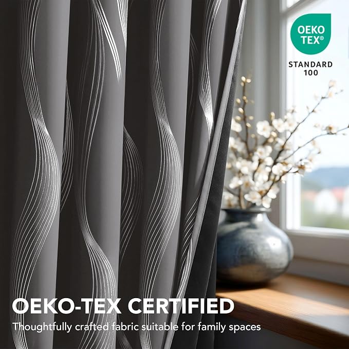 Deconovo Silver Foil Wave Pattern Total Blackout Curtain Panels, Living Room - Image 5