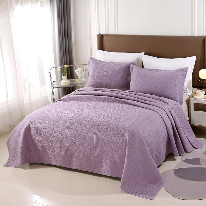 ROOMLIFE Quilt Set Full Size 3D Floral Embroidery Pattern 3-Piece Cotton - Image 4