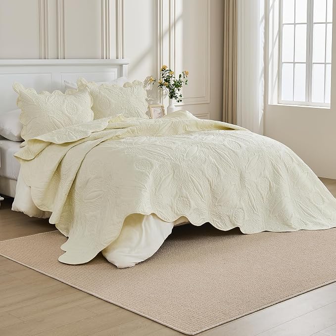 Kingnex Oversized King Bedspreads 128x120 Ultrasonic Quilted Cream | Extra Wide - Image 6