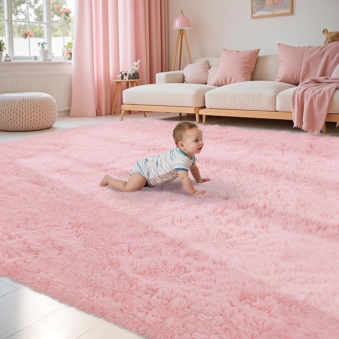 8x10 Area Rug for Living Room, Dark Pink Fluffy Shag Non-Slip Bedroom Rugs | - Image 7
