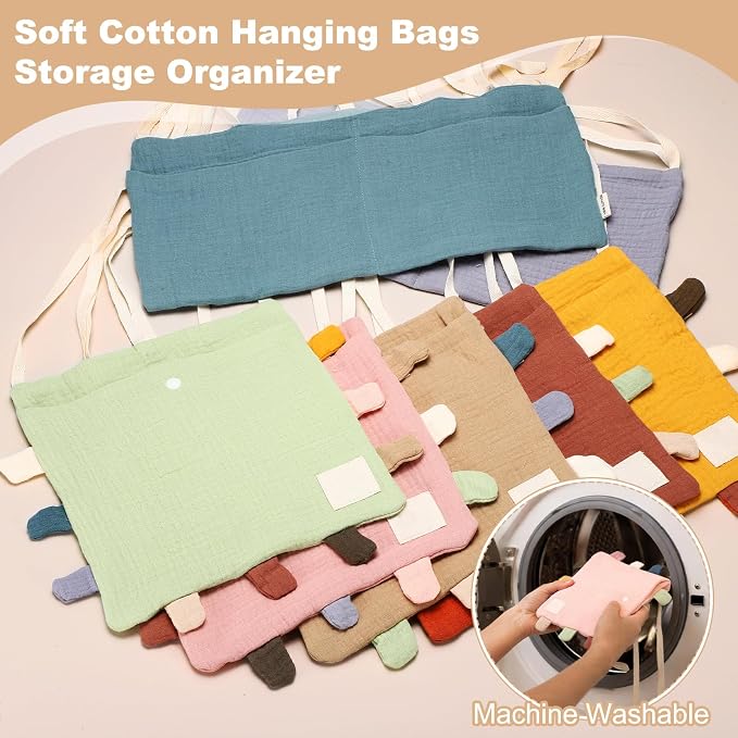 uxcell Bedside Caddy, 2 Pocket Cotton Bedside Hanging Storage Bag, Soft Cotton - Image 4