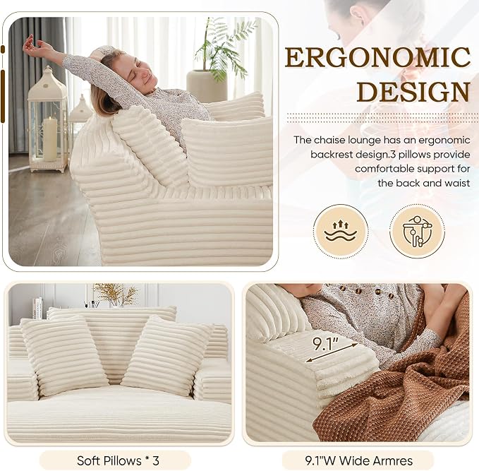 Oversized Chaise Lounge Chair Indoor, Comfy Fluffy Cloud Couch, Modern Deep - Image 3