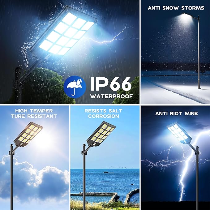 OKPRO Solar Lights Outdoor Waterproof, 8000W Solar Street Light with Motion Sensor, 7000K Dusk to Dawn Security Flood Lights IP66, Commercial Outdoor Lighting for Parking Lot, Yard, Driveway, Farm