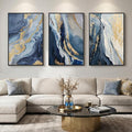 Large Framed Blue and Gold Abstract Wall Art by Cuspin