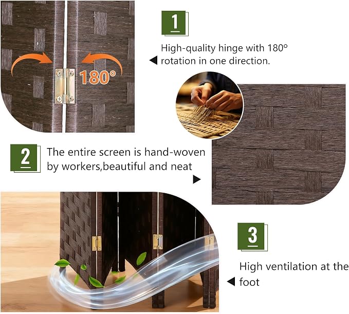 FDW Room Divider Wood Screen 6 Panel Folding Portable Partition Screens Wooden - Image 5