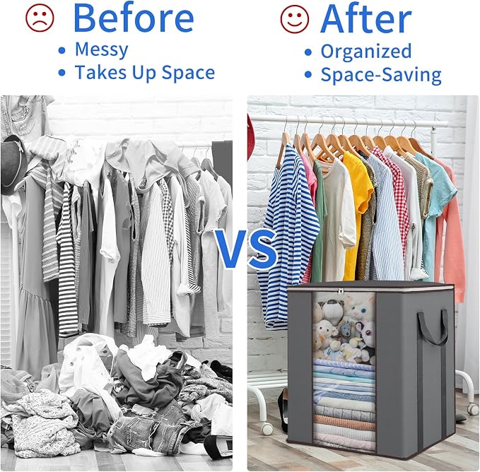 Blanket Storage Bags 120L for Comforter Clothes Bedding Sheet Grey | Breathable - Image 5