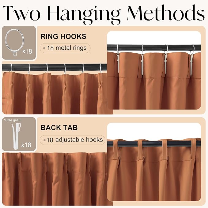 Etherealveil Terracotta Pinch Pleated Blackout Curtains 2 Panels 60"x84" | Back - Image 6