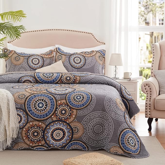 3 Pieces Full/Queen Size Quilt Set Lightweight Summer Bedspread 90''x98'' Soft - Image 2