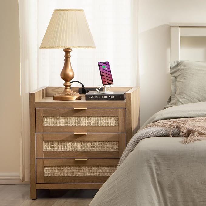 SICOTAS Rattan Nightstand for Bedroom, Bedside Table - Image 9