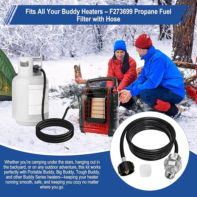 Propane Heater Fuel Filter F273699 with 6FT Propane Hose for Buddy Heater, Big Buddy, Little Buddy, Portable Buddy,Connect 20-45 lb Propane Tanks,Replaces F276163 F273704 F273701 F273702 Etc.
