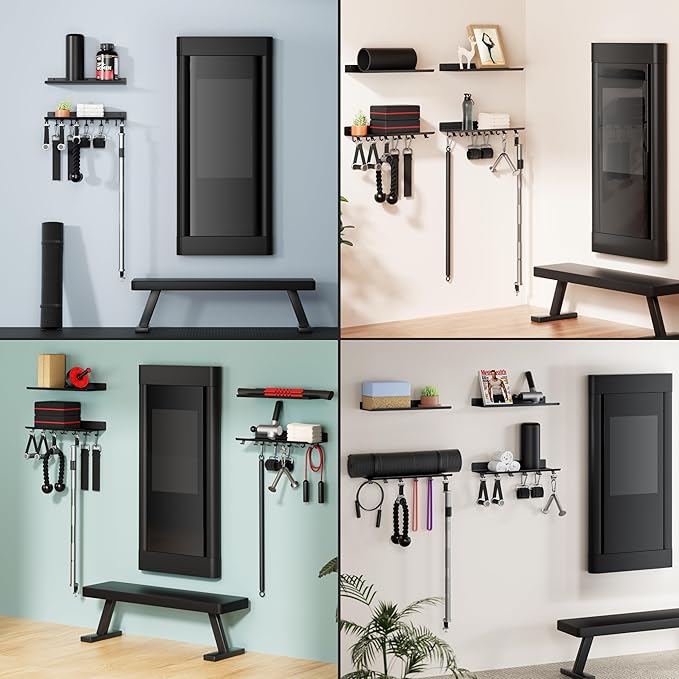 Crostice 2-Tier Floating Shelf Compatible with Tonal Accessories, Home Gym Storage Shelf, Gym Rack Wall Mount Organizer, Workout Metal Holder, T-Bracket Lock Adapters Hanger, US Patent Holding