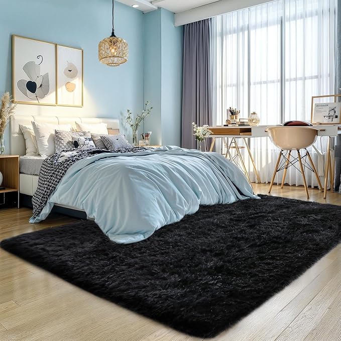 5x8 Thick Black Fluffy Shag Rug - Image 8