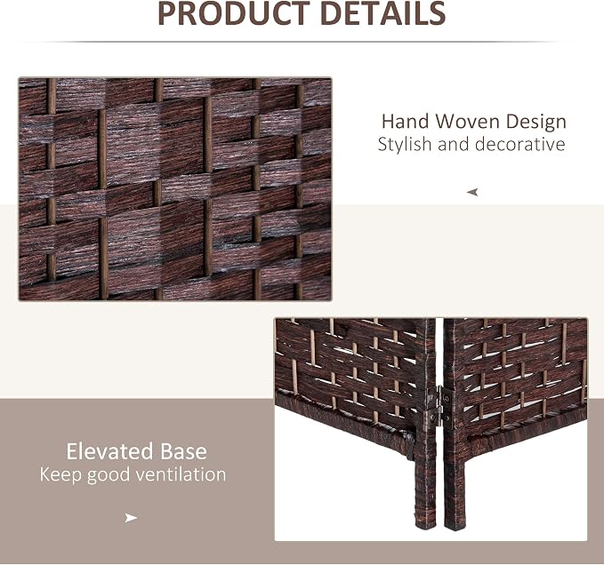 HOMCOM Room Divider 3-Panel, 6FT-Tall Folding Privacy Screen, Hand-Woven Design - Image 5