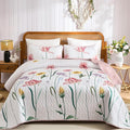 WONGS BEDDING Pink Quilt Set Queen, 3 Pieces Colorful Delicate Floral Bedspread by WONGSBEDDING