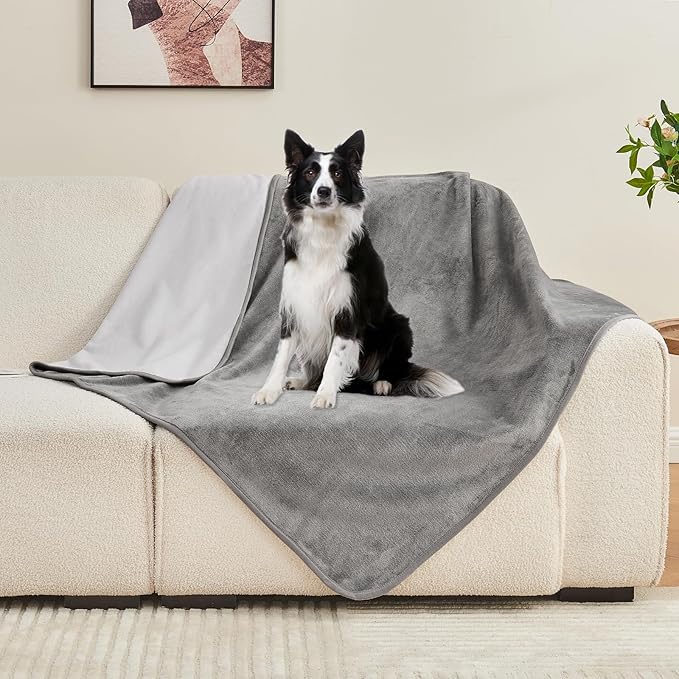 Waterproof Blanket 80"x90" for Adults, Reversible Waterproof Bed Cover for Dogs Cats Pets, Soft Leakproof Blanket for Bed Couch Sofa Furniture Protector, Grey/Light Grey