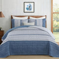 Cottolester Mineral Blue Queen Quilt Set, Boho Striped Bedspread Coverlet | by Cottolester