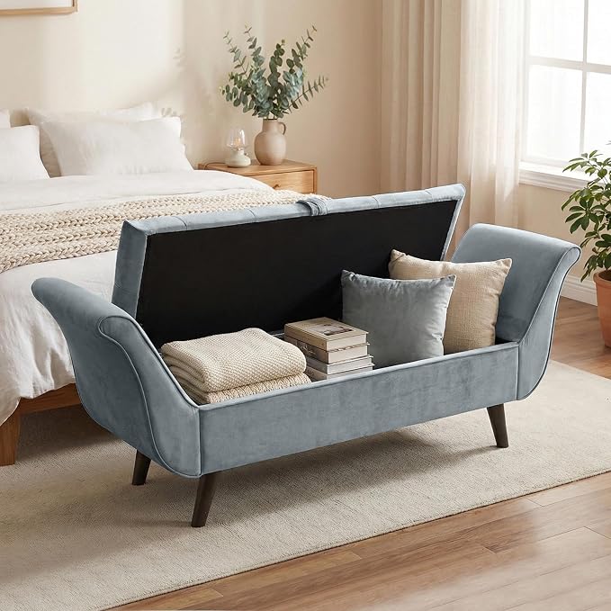 65" Velvet End of Bed Bench, Upholstered Seat - Image 6