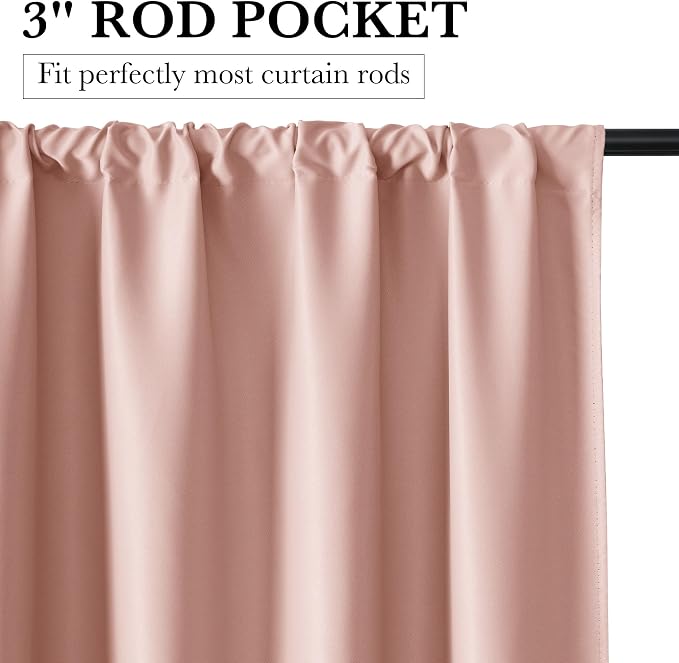RYB HOME Bedroom Blackout Curtains 63 inches Long, 100% Blackout | Thermal - Image 2