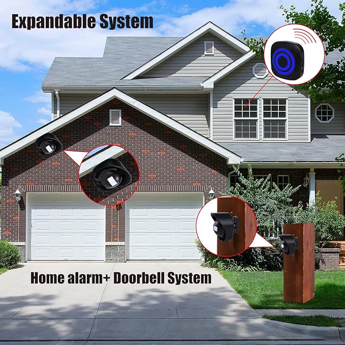 Shaogax Driveway Alarm-328ft Long Range Wireless Driveway Alarm Weatherproof Outdoor Motion Sensor&Detector Security Alert-Protect Outdoor/Indoor Property-1 Receiver and 4 Sensors-38 Chimes