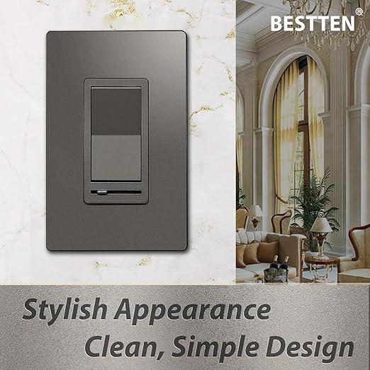 BESTTEN 10 Pack Matte Brown Dimmer Light Switch, Single Pole or 3-Way, Compatible with Dimmable LED, CFL, Incandescent and Halogen Bulb, 120VAC, UL Listed