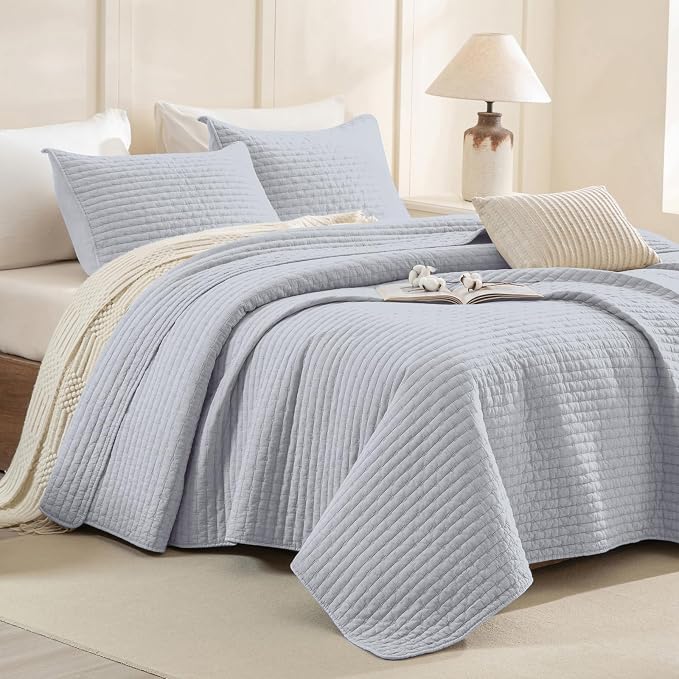 CozyTide Oversized King Quilt 120x120, Stone-Washed Cotton Light Blue by CozyTideComforterSet