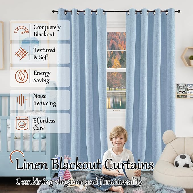 Baby Blue Linen Blackout Curtains - Image 2