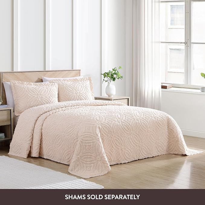 Beatrice Home Fashions Wedding Ring King Cotton Chenille Bedspread, Blush | - Image 3