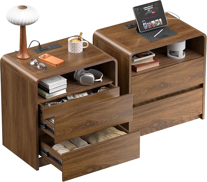 Modern Nightstand Set of 2 23.8" Walnut Nightstands by Unknown
