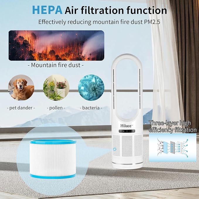 Hiluce Tower Fan,Bladeless Fan for Bedroom,2-in-1 Oscillating Fan 20dB Quiet Cooling Standing Fan with Remote,Touch, LED Display 8 Speeds 9H Timer 32 inch White
