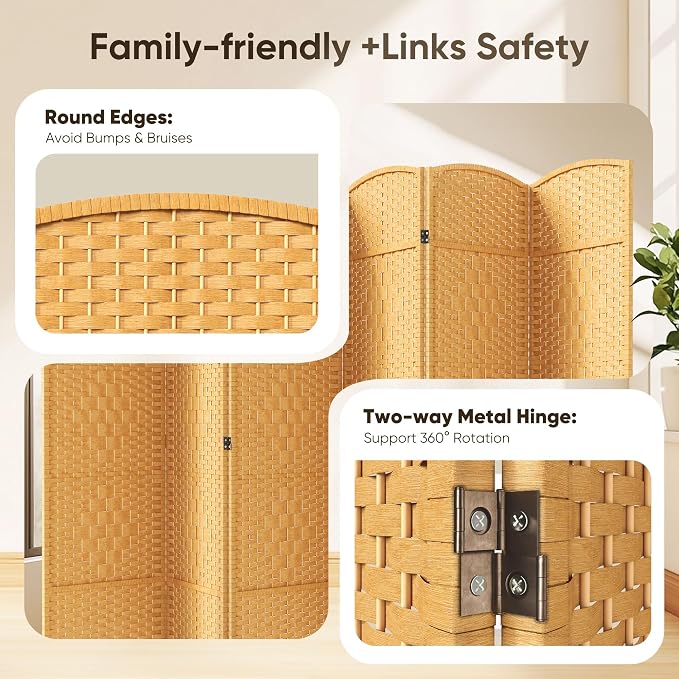 Rattan Room Divider, 6-Panel Folding Privacy Screen 6ft. Extra Wide | Double - Image 6