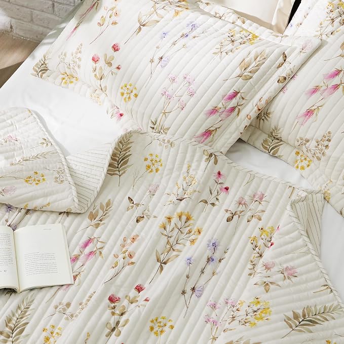 Bedsure Fall Quilts Queen Size, Reversible Botanical Floral Comforter | Autumn - Image 3