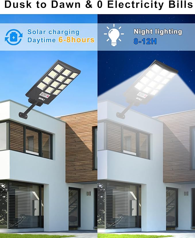 JAYNLT Solar Lights for Outside, 5 Lighting Modes Solar Flood Security Light with Motion Sensor & Dusk to Dawn&Remote, 6500K Street Lamps for Yard Garden,Shop - 2PACK