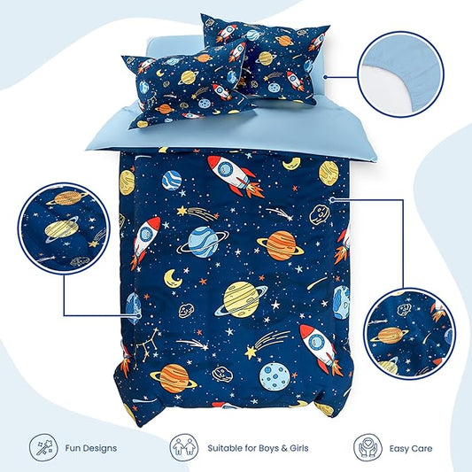 SANDJEST Outer Space Comforter Set Twin Size 68x86in for Kids Boys, Microfiber 3 Pcs Bedding Set Includes 1 Comforter, 1 Pillowcase, 1 Fitted Sheet, Nursery Room Decor
