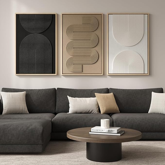 Large 3D Textured Framed Boho Modern Neutral Abstract Wall Art - Image 2