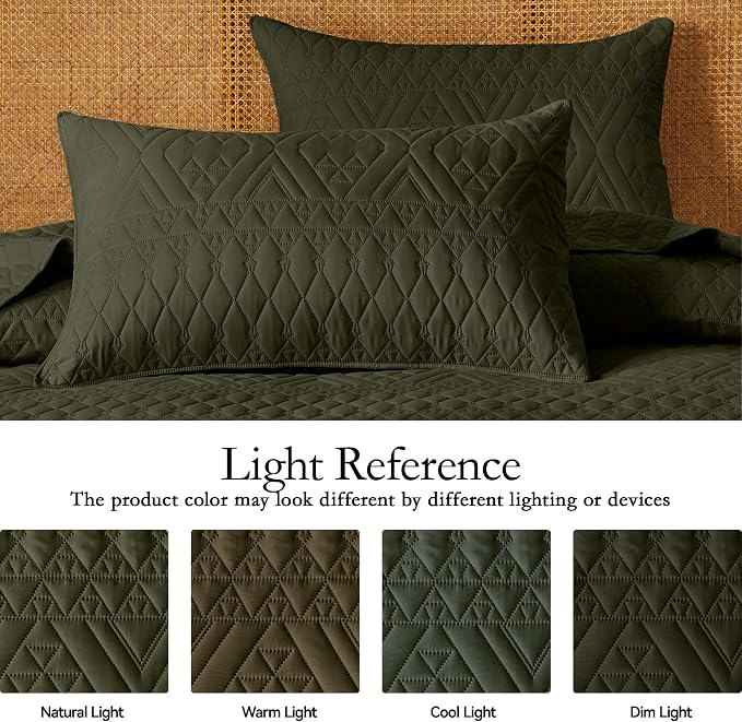 akkialla Twin Size Quilt Bedding Set, Olive Green Lightweight Microfiber Soft - Image 4