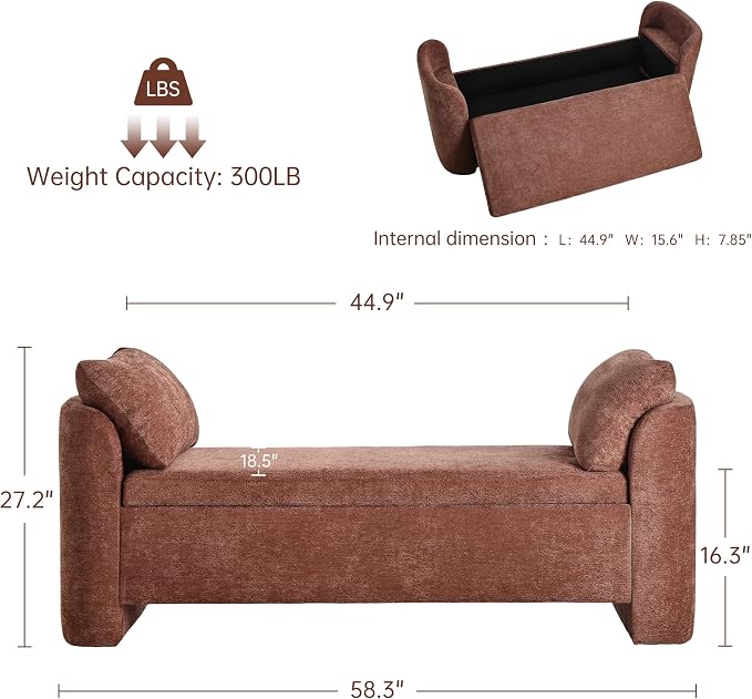 Usaint 58.3" Upholstered Storage Ottoman Bench - Image 2