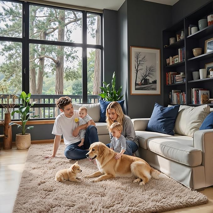 Fluffy Rug Shag Area Rug, Living Room and Home Office by Junhejiamei