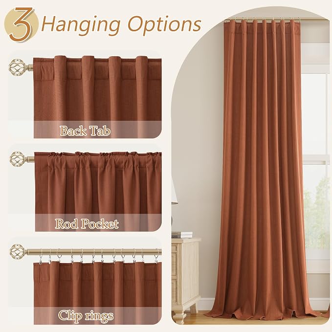 Terracotta 100% Blackout Curtains 96 Inch Length 2 Panels Set Fall Curtains - Image 6