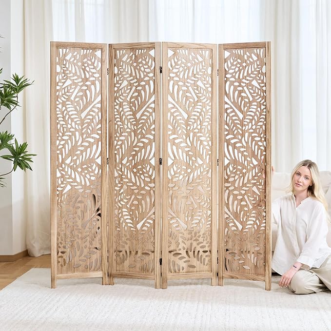 Leaf-Carved Room Divider Privacy Screen - Image 8