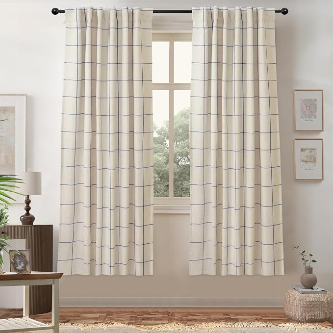 DriftAway 100% Blackout Plaid Curtains 63 Inches Long 2 Panels Navy Blue | 100% by DriftAway
