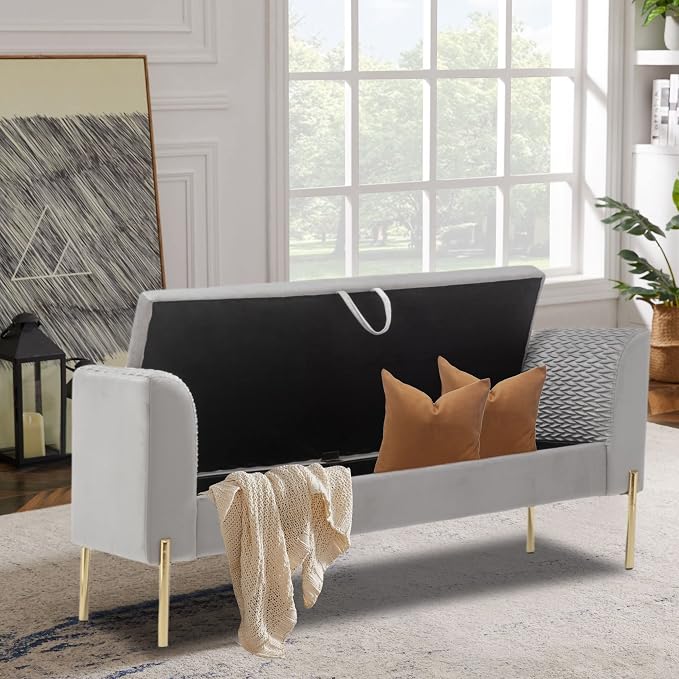 Alunaune Modern Velvet Storage Bedroom Bench End of Bed Bench, Upholstered - Image 5