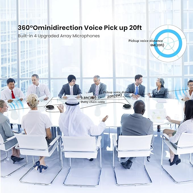 TONGVEO 2-in-1 Conference Speaker and Microphone, Daisy Chain Wireless Bluetooth Speakerphone with 360° omnidirectional mics USB/Dongle/Bluetooth Connection 18H Talk Time for 15-30 People Meeting