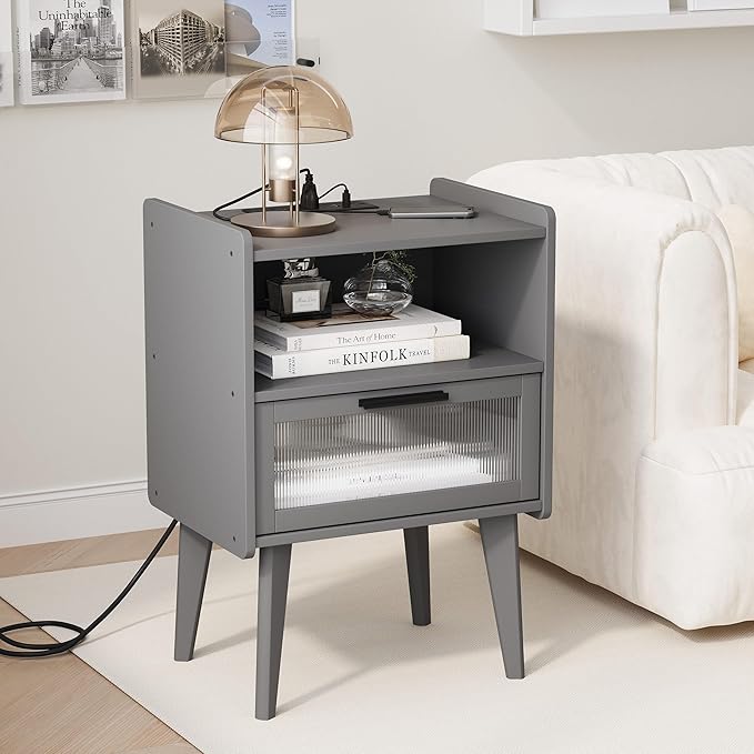 MMEOLUOOK Nightstand with Charging Station, Bedside Tables Set of 2, End Table - Image 4