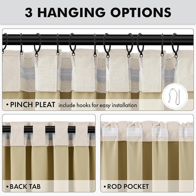 MIULEE 100% Blackout Linen Curtains 42 x 84 Inch Cream Beige 2 Panels | Thermal - Image 5