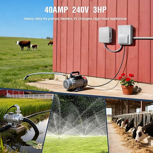 SURAIELEC 40A 240V 3HP Outdoor Timer Switch with 1000FT RF Remote, 24H Mechanical Heavy Duty Controller for Pool Pump, Water Heater, EV Charger, Irrigation, and Other Large Equipment